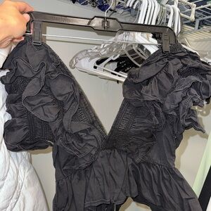 Nasty Gal Black Ruffled Top